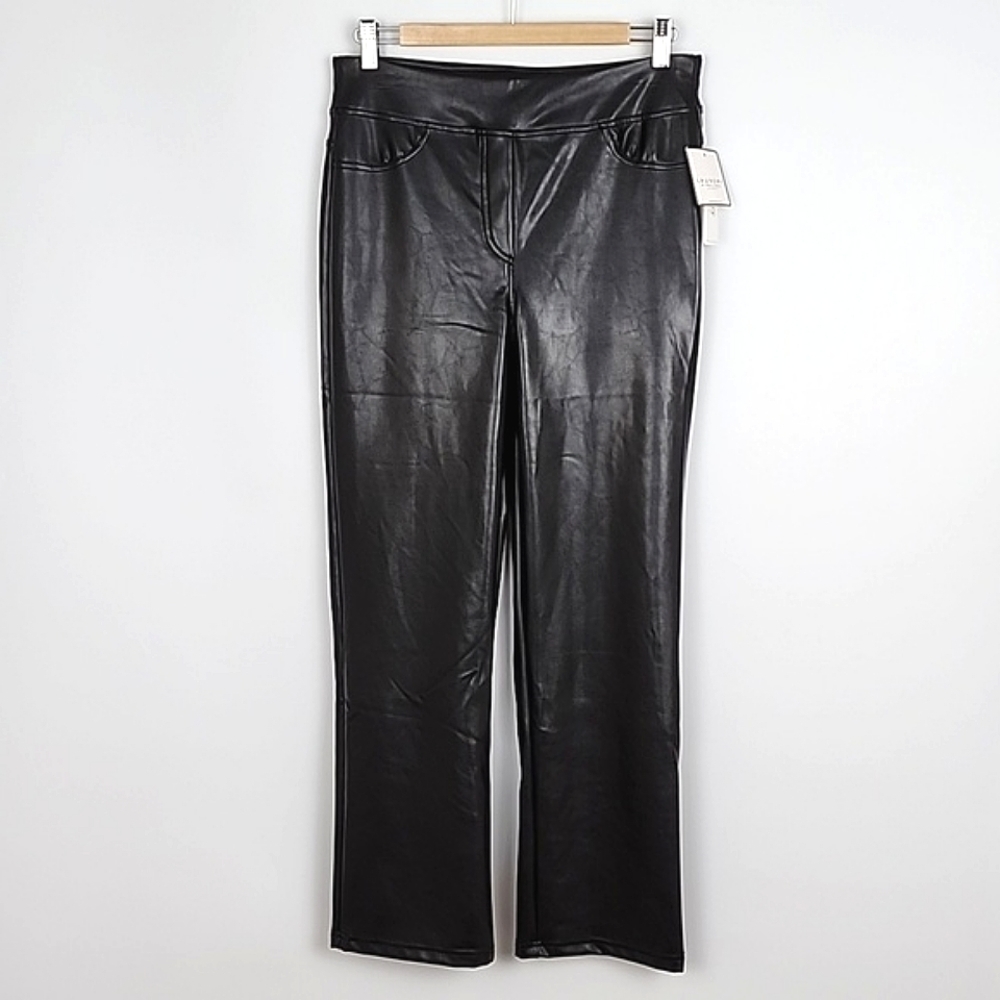 NWT Laundry by Shelli Segal Black Faux Leather Straight Leg Pant Stretch Size M